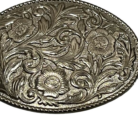 FLORAL ornate silver Swirl belt‎ buckle women’s Western oval - Picture 2 of 5